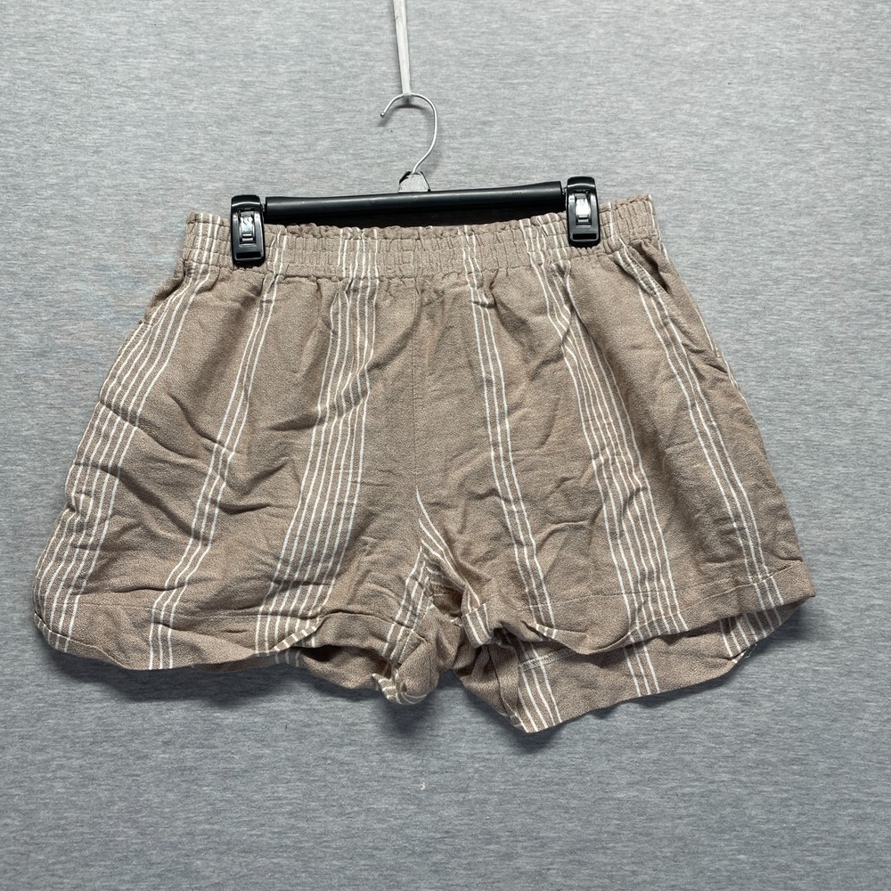 Ady P Casual Shorts Womens Medium Brown White Vertical Striped Elastic Waist